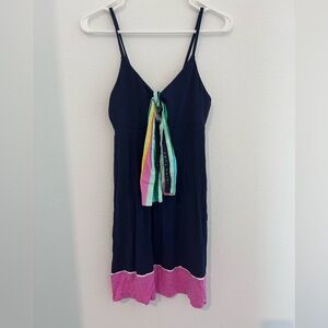 Trina Turk Deco Stripe Navy Scarf Modal Stretch Swimsuit Cover Up Short Dress S